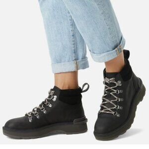 Sorel Hi-Line Hiker Boots Leather Lace Up Booties Black Jet Size 7 NEW